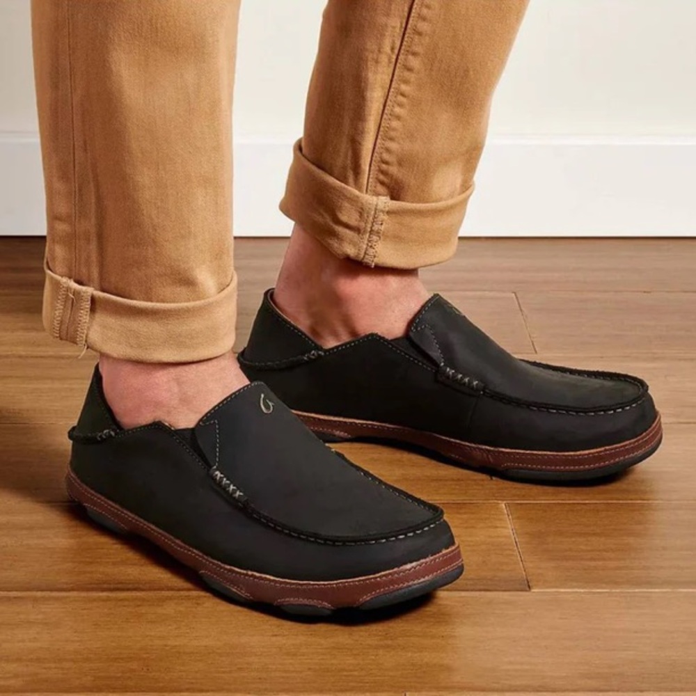 Men’s Moloa black and brown leather slip-on shoes